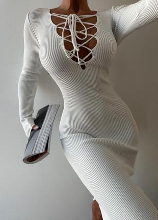 Платье со шнуровкой в рубчик турция3 фото