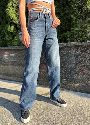 Джинсы палаццо коттон высокая кюлоты клеш посадка клеш джинсовые брюки прямые широкие брюки5 фото