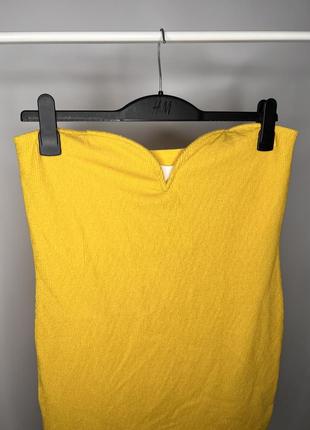 Жёлтое облегающее платье без бретелей h&m🔥7 фото