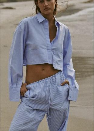 Вкорочена жіноча блакитна сорочка zara new