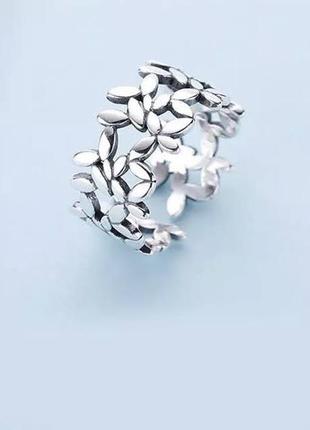 Кольцо цветочное ажурное серебро 9251 фото