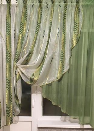 Зелена тюль на кухню
