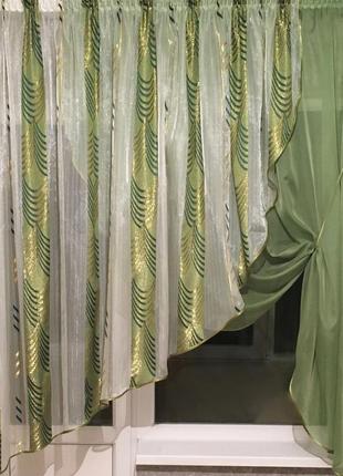 Зелена тюль на кухню