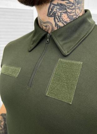 Тактическая футболка поло олива устав хаки зеленая военная рубашка поло армейская уставная3 фото
