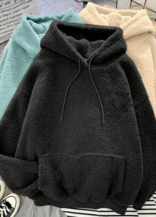 Новинка!! худи тедди очень мягкая и теплая черная худи