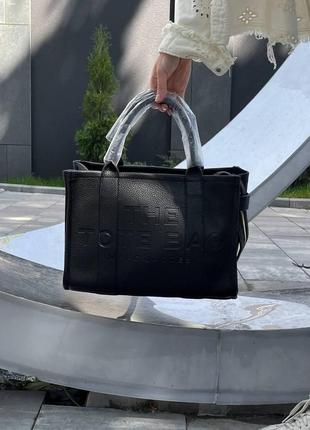 Женская сумка  marc jacobs the large tote bag black leather марк джейкобс шопер