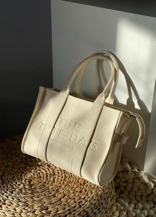 Женская сумка marc jacobs medium tote bag lite cream leather марк джейкобс шопер8 фото