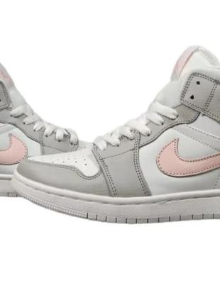 Кросівки nike air jordan 1 white grey pink