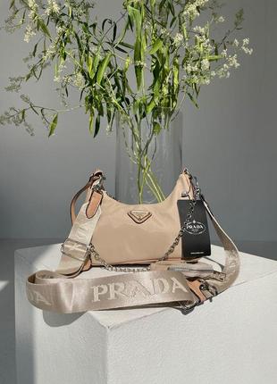 Модная женская сумка prada re-edition 2005 beige кросс боди прада