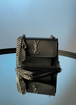 Женская сумка ив сен лоран yves saint laurent sunset mini chain black/silver кросс боди2 фото