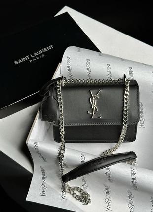Женская сумка ив сен лоран yves saint laurent sunset mini chain black/silver кросс боди3 фото
