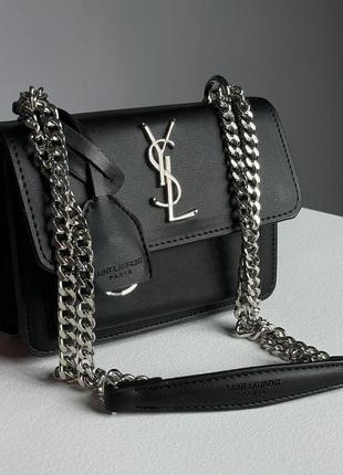 Женская сумка ив сен лоран yves saint laurent sunset mini chain black/silver кросс боди5 фото