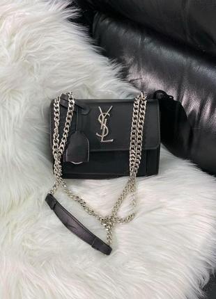 Женская сумка ив сен лоран yves saint laurent sunset mini chain black/silver кросс боди