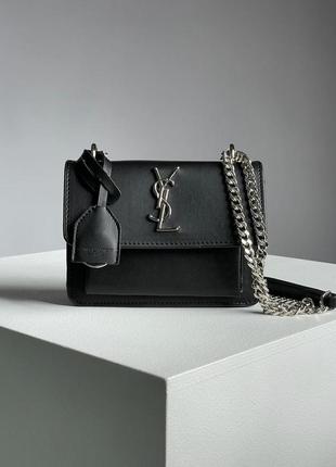 Женская сумка ив сен лоран yves saint laurent sunset mini chain black/silver кросс боди4 фото