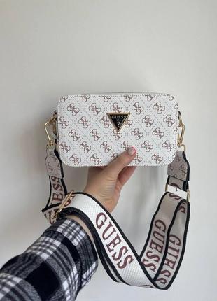 Женская белая сумочка через плечо гесс женский кросс - боди клатч guess white