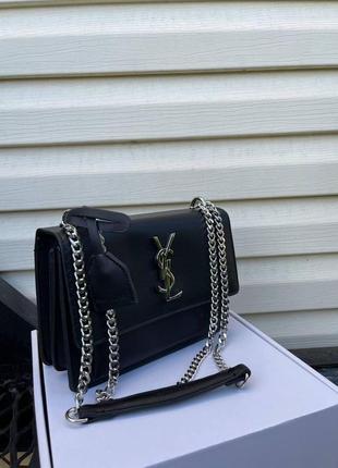Женская сумка ив сен лоран yves saint laurent  black черная с цепкой ср л2 фото