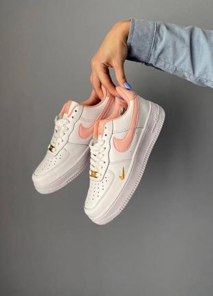 🥿🥾 кросівки nike air force подвійний свуш swoosh класичні шкіряні білі рожеві персикові5 фото