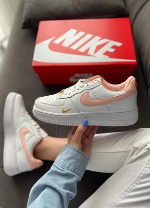 🥿🥾 кроссовки nike air force двойной свуш swoosh классические кожаные белые розовые персик4 фото