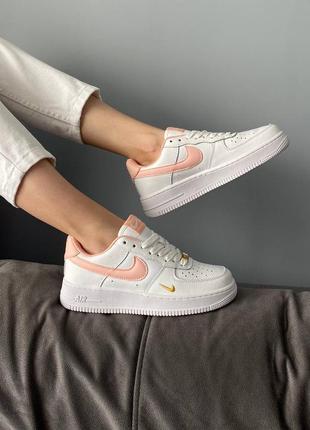 🥿🥾 кроссовки nike air force двойной свуш swoosh классические кожаные белые розовые персик6 фото