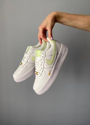 🥿🥾 кросівки nike air force білі салатові зелені подвійний свуш swoosh класичні шкіряні