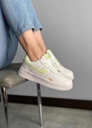 🥿🥾 кроссовки nike air force белые салатовые зеленые двойной свуш swoosh классические кожаные10 фото