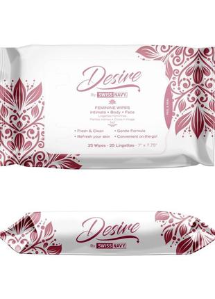 Распродажа!!! женские очищающие салфетки desire by swiss navy feminine wipes 25 шт (срок 01.12.2023)1 фото