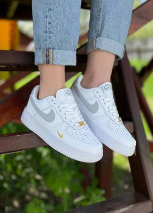 🥿🥾 кроссовки nike air force двойной свуш swoosh классические кожаные белые с серым3 фото