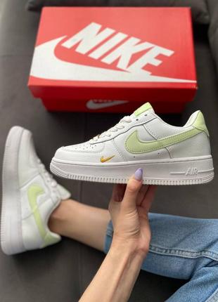 🥿🥾 кроссовки nike air force двойной свуш swoosh классические кожаные белые салатовые зеленые5 фото