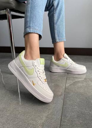 🥿🥾 кроссовки nike air force двойной свуш swoosh классические кожаные белые салатовые зеленые8 фото