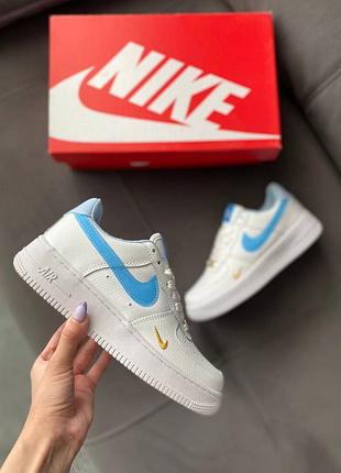 🥿🥾 кросівки nike air force подвійний свуш swoosh класичні шкіряні біло голубі сині1 фото