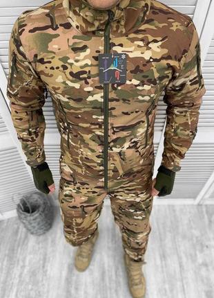 Тактичний костюм multicam softshell водонепроникний осінь військова форма мультикам софтшел демісезонна на флісі з капюшоном2 фото