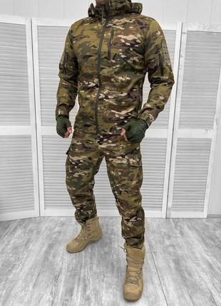 Тактический костюм с наколенниками осень военная форма осенняя multicam softshell мультикам софтшел