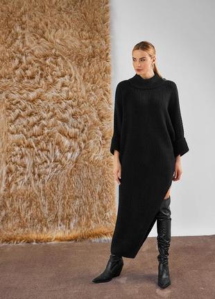 Демисезонное стильное вязаное платье-свитер, объёмное асимметричное повседневное длинное платье-свитер3 фото