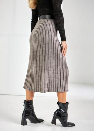 Стильная длинная вязаная юбка в полоску, женская теплая вязаная юбка миди с разрезами10 фото