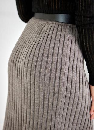 Стильная длинная вязаная юбка в полоску, женская теплая вязаная юбка миди с разрезами9 фото