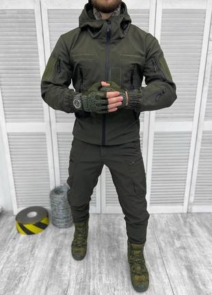 Военная форма хаки осень софтшел олива тактический костюм демисезонный softshell с капюшоном