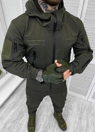 Військова форма хакі осінь софтшел оліва тактичний костюм демісезонний softshell з капюшоном9 фото