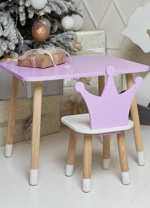Фіолетовий прямокутний столик і стільчик дитячий корона. фіолетовий дитячий столик7 фото