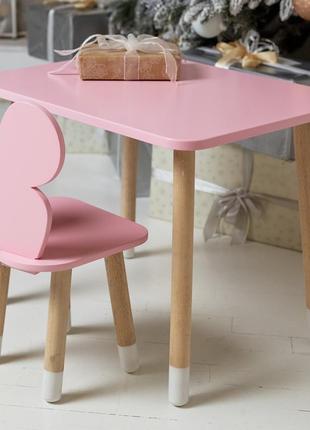 Рожевий прямокутний столик і стільчик дитячий метелик. рожевий дитячий столик