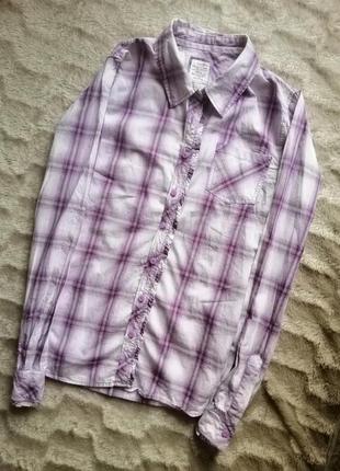 Блуза рубашка базовая фиолетовая в клетку h&m