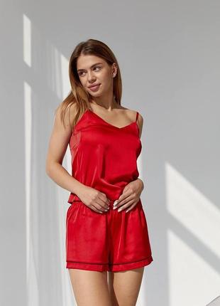 Пижама женская шорты майка шёлк армани красная