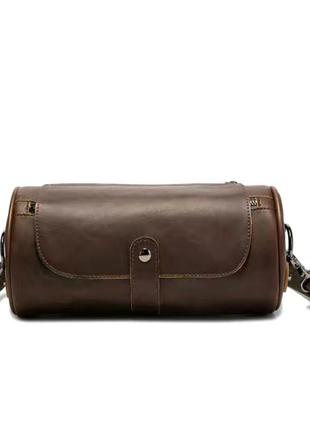 Повсякденна сумка месенджер з плечовим ременем, кругла-прямокутна з еко-шкіри, кольори кави1 фото