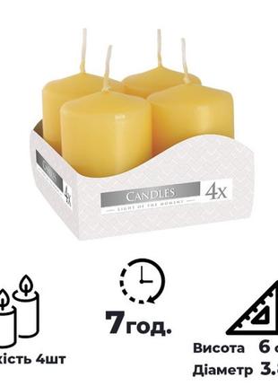 Комплект свечек желтые 4 шт, набор свечи парафиновые, свеча новогодняя рождественская праздничная3 фото
