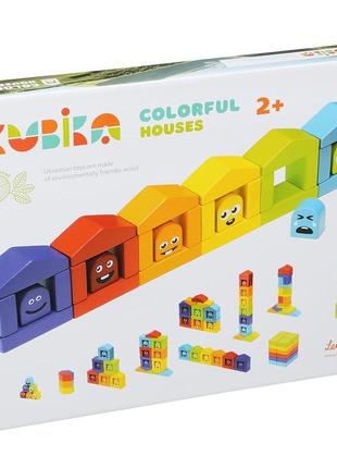 Деревянный конструктор cubika "цветные домики" 30 деталей 14866