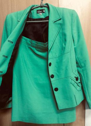 Костюм space for ladies пиджак юбка 42-44 цвет сочный травяной зеленый2 фото
