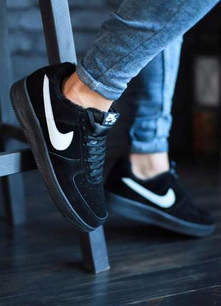 ❄️nike air force low black❄️зимние мужские кроссовки найк с мехом черные, зимние мужские