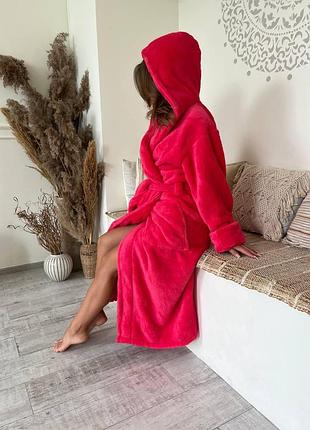 Длинный тёплый стильный женский велюровый халат с удобным капюшоном и 2 карманами (есть размеры и цвета)