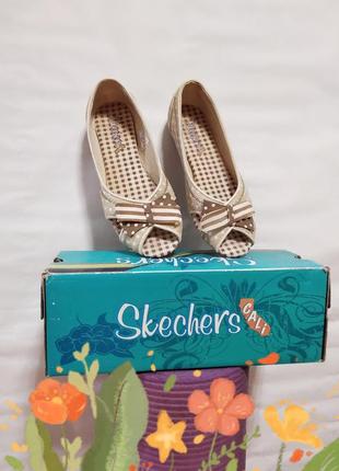 Спортивные брендовые летние осенние сандали балетки skechers cali холщевка томи открытый носок