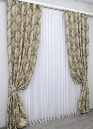 Шторна тканина "корона марія". колір темно-сірий з бежевим2 фото