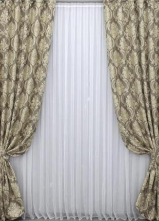 Шторна тканина "корона марія". колір темно-сірий з бежевим5 фото